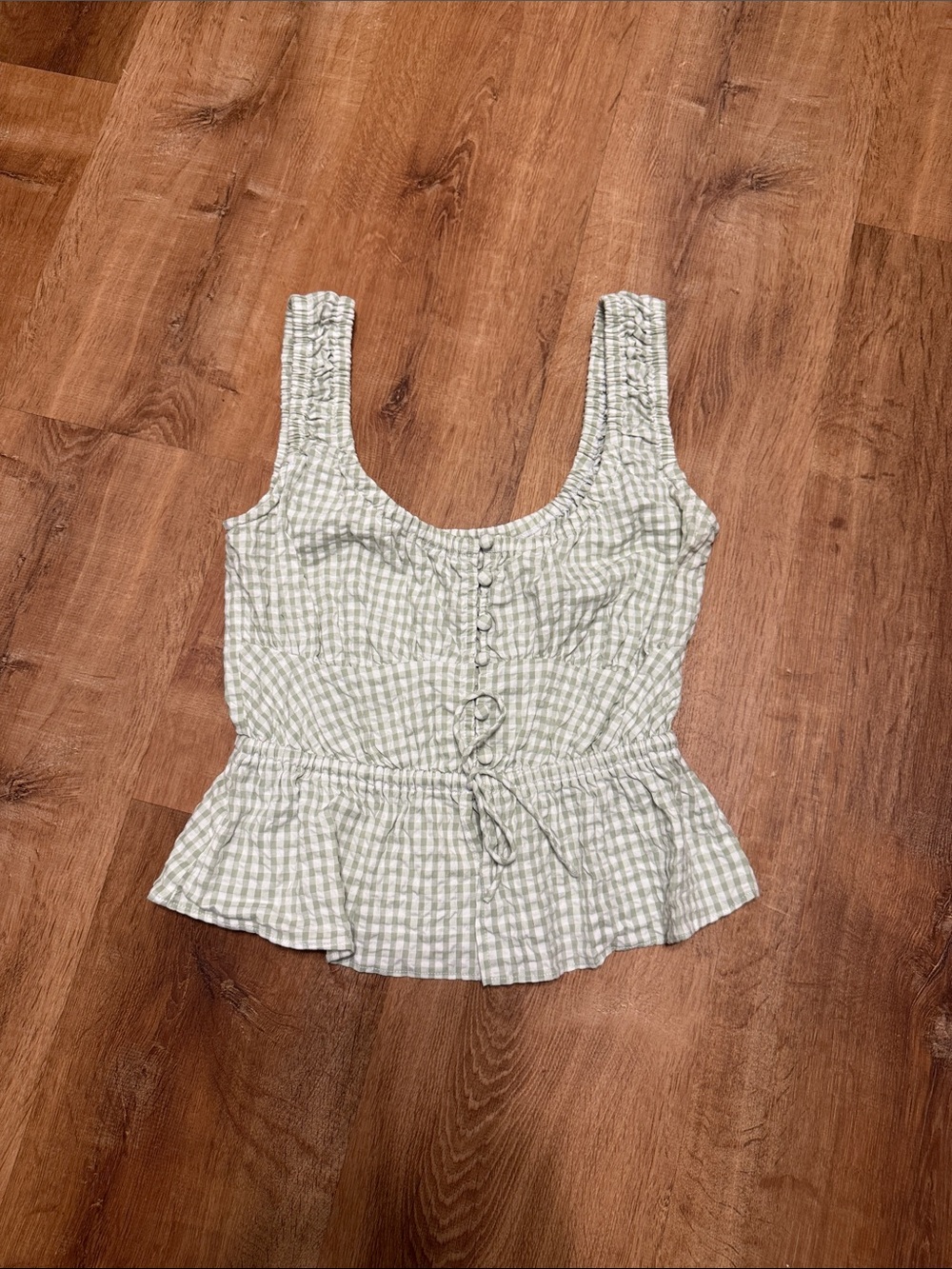 adidas Light Green Gingham Drawstring Tank Top